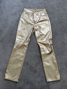 Metallic Gold Slim Straight Pants